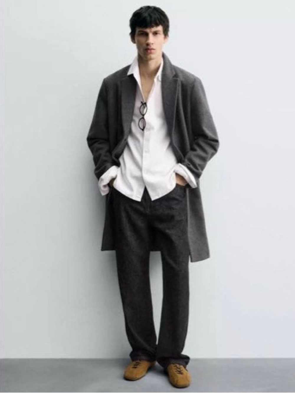 NWT. Zara Man Grey Heavy Wool-Blend Classic-Cut Coat. Size XL.